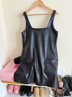 Zara Black Faux Leather Pinafore